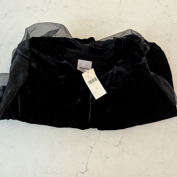 Maeve Black Sheer Puff Sleeve Blouse - Picture 4 of 9